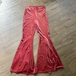 Forever 21 Pink faux velvet bell bottoms